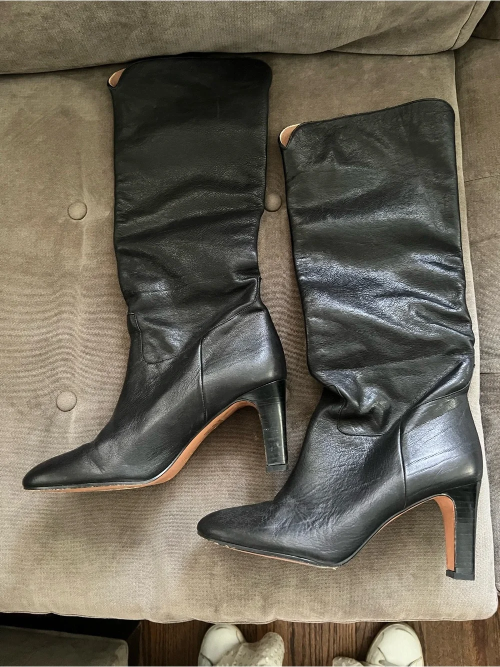 ba&sh Black Leather Knee-High Heeled Boots